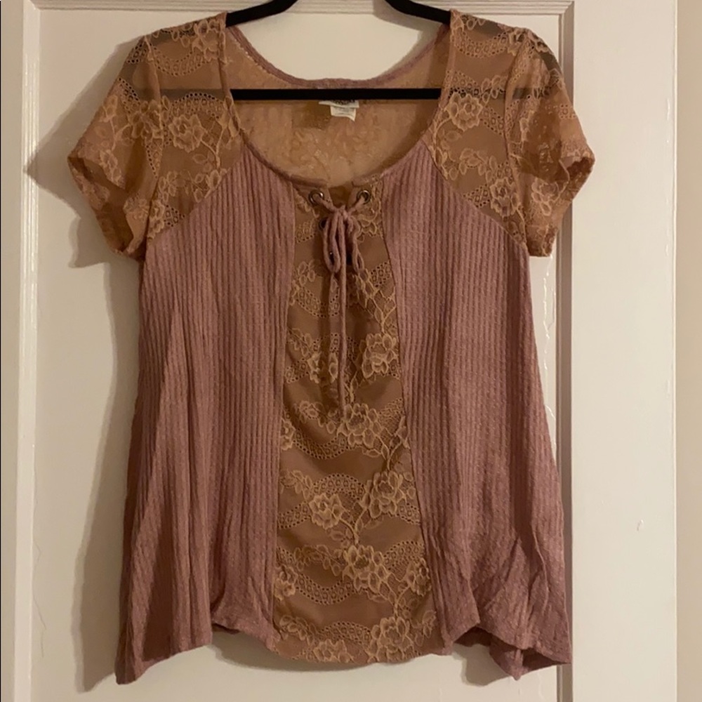 Lace Detail Lace Up Top